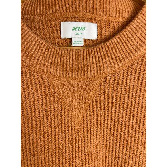 Aerie Oversized Boho Knit Soft Drop‎ Sleeve Tan Crewneck Sweater Size XS - Picture 3 of 9